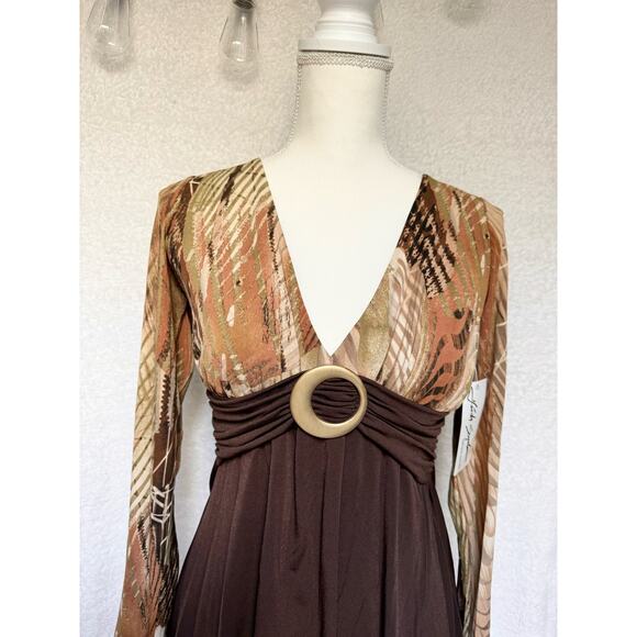 NWT Vintage 1990's Linda Segal Brown V Neck Long Sleeve Top Women's Medium - Picture 2 of 9